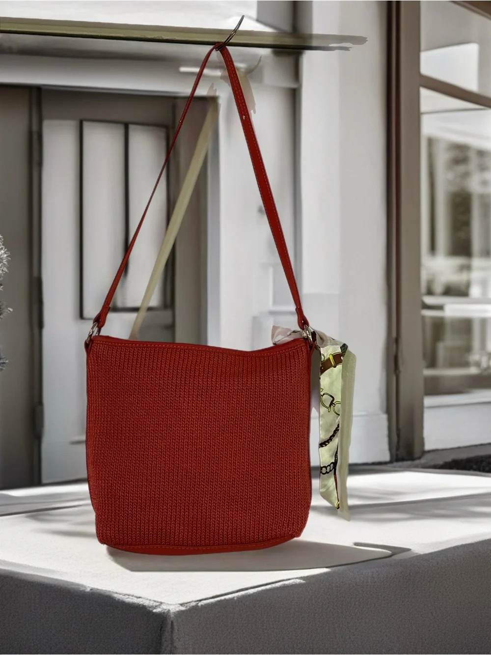 Woven Crossbody Bag - Coral Red